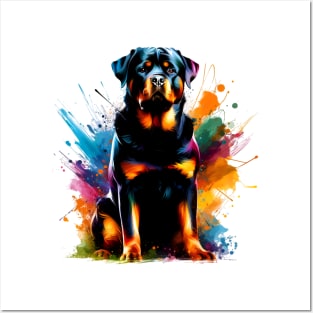 Rottweiler Captured in Vibrant Abstract Splash Art Posters and Art